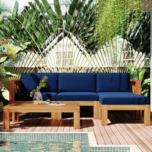 Outdoor Patio Wood Sectional Sofa Set For Garden Use