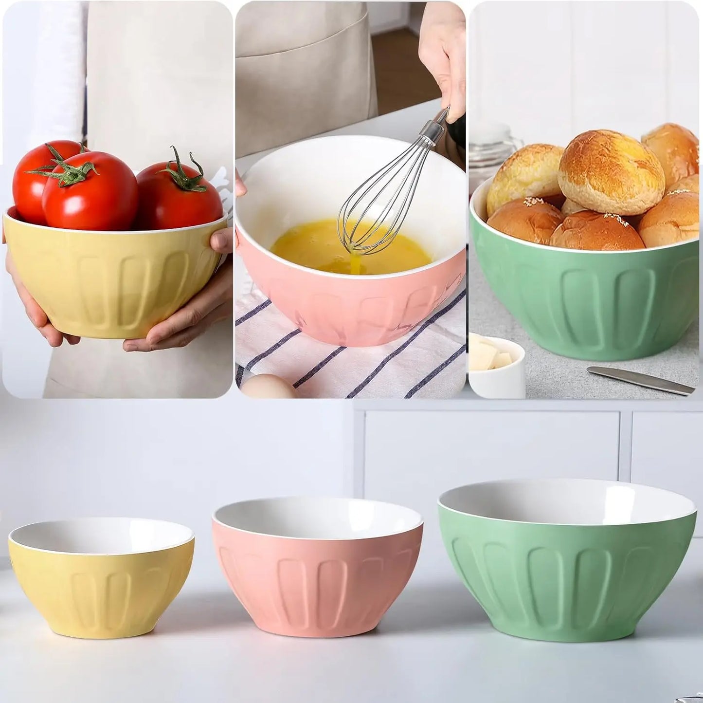Ceramic Mixing Bowls Nesting Set For Serving And Baking Oven Microwave Safe