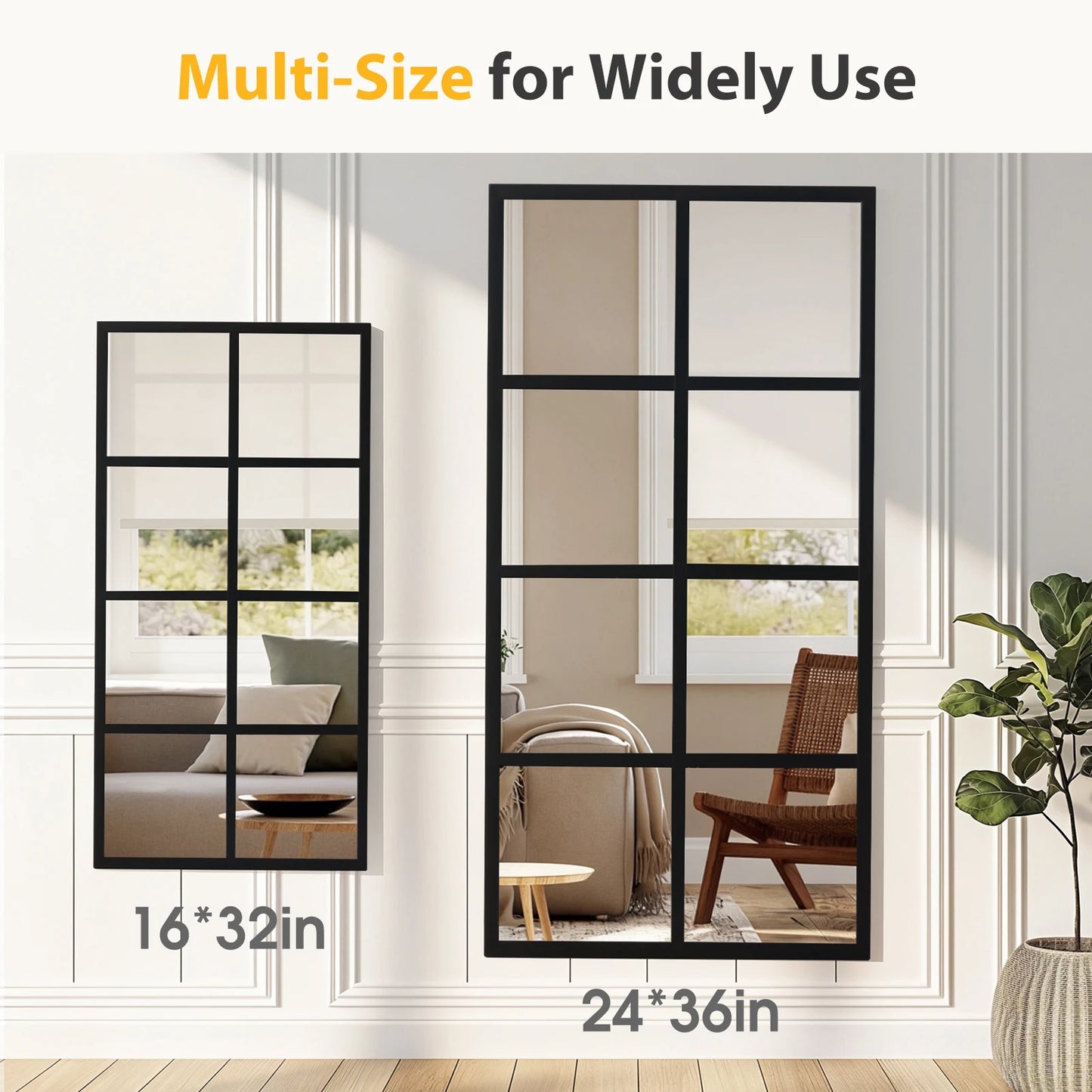 JHK Two Piece Full Body Wall Mirrors Metal Framed Decor