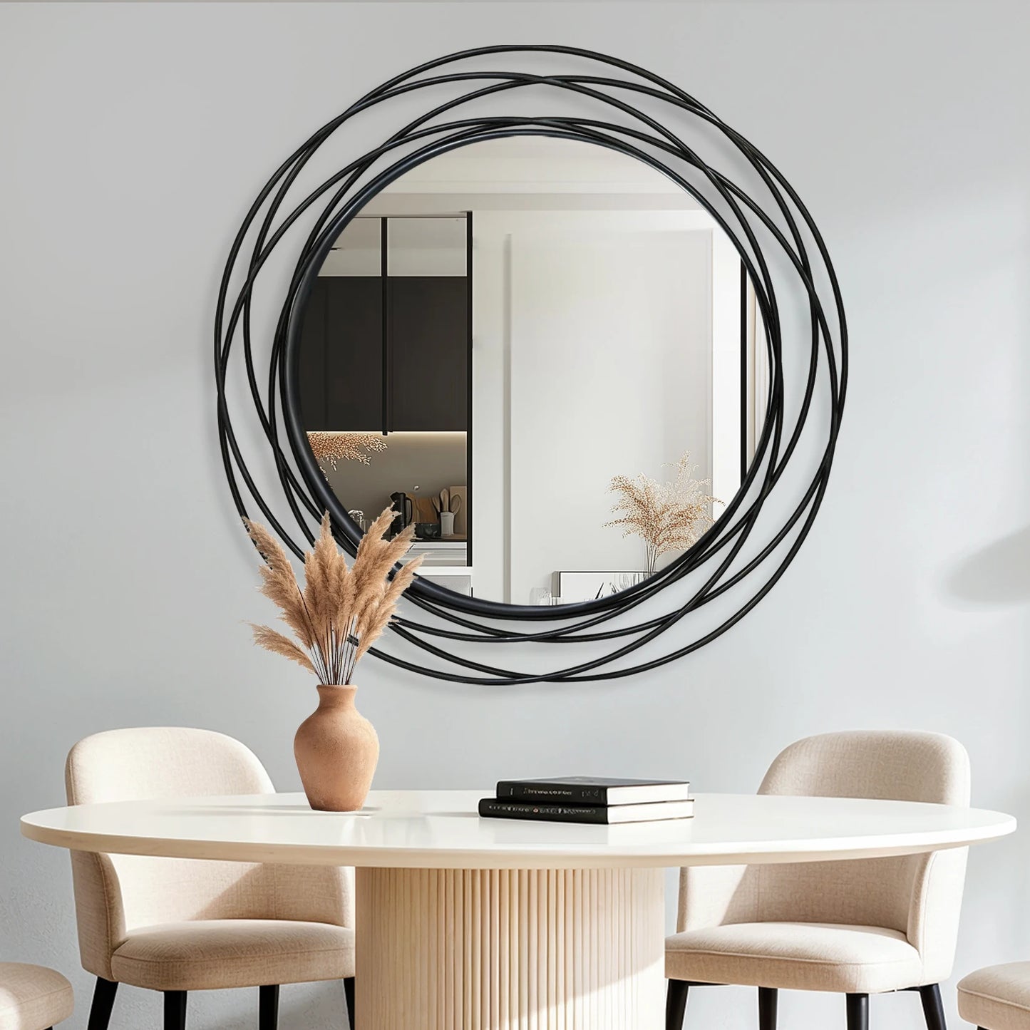 LUVODI Round Iron Wire Frame Wall Mirror Circle Decor