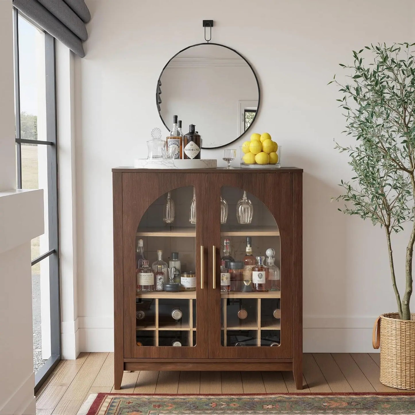 Wine Bar Cabinet With Glass Doors Mid Century Modern Sideboard