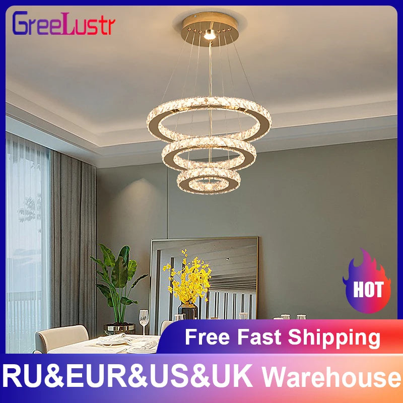 Vinilky Crystal Pendant Light Ceiling Chandelier With Remote Control