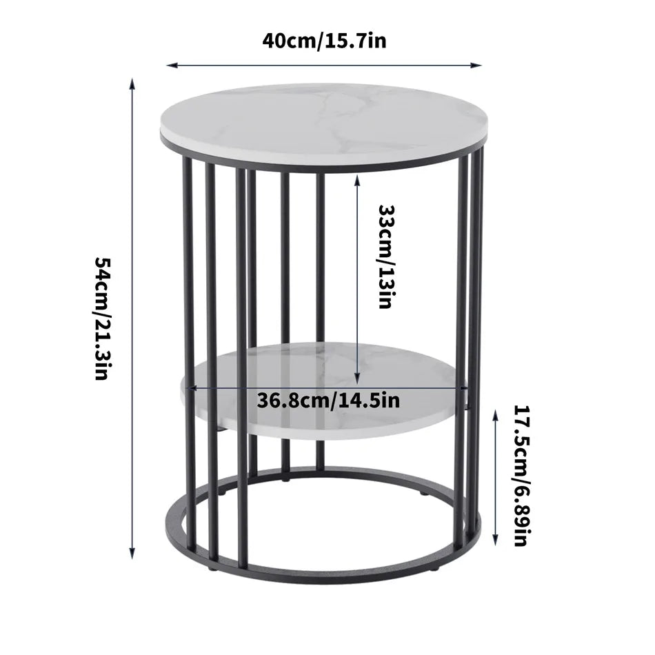 LUVODI Modern Round Sofa Side Table Two-Tier Metal Frame