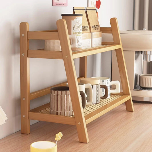 Double Layer Desktop Organizer Shelf 2 Tier Wood Storage Rack