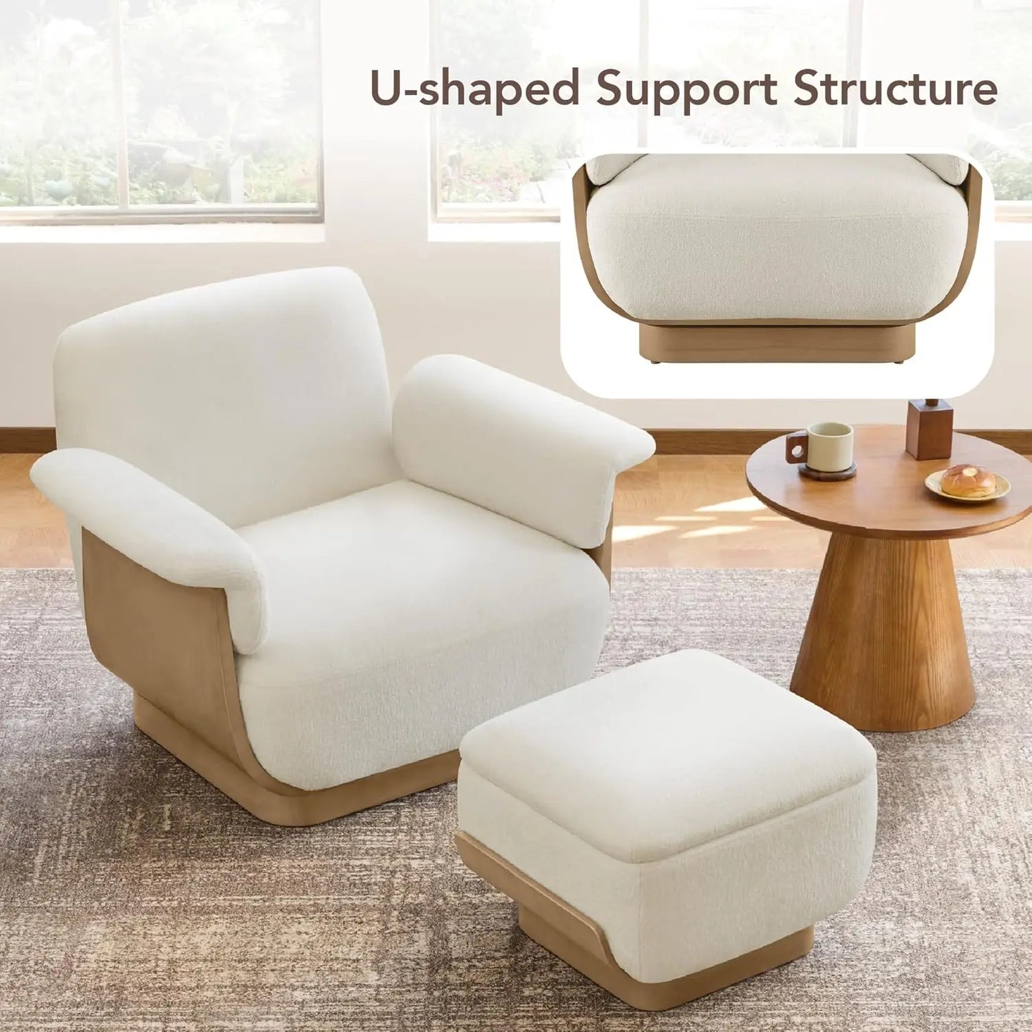 Fabric Swivel Accent Chair With Storage Ottoman For Living Room
