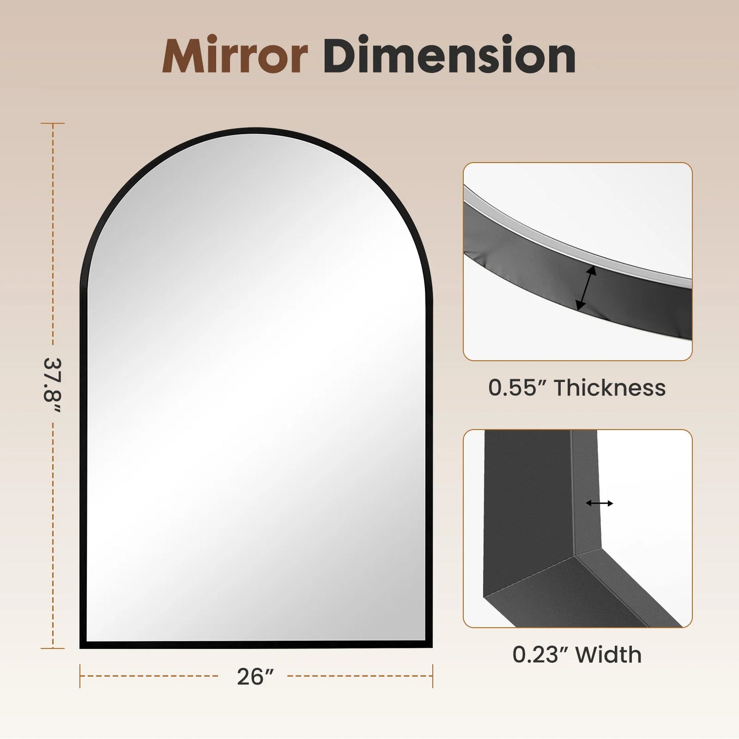 JHK Arched Metal Framed Bathroom Mirror For Wall Decor
