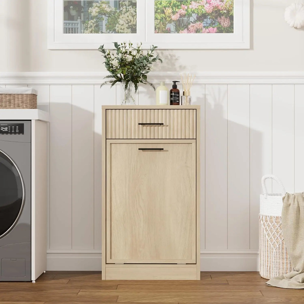 Studyset Double Tilt Out Laundry Hamper Cabinet With Storage Drawer