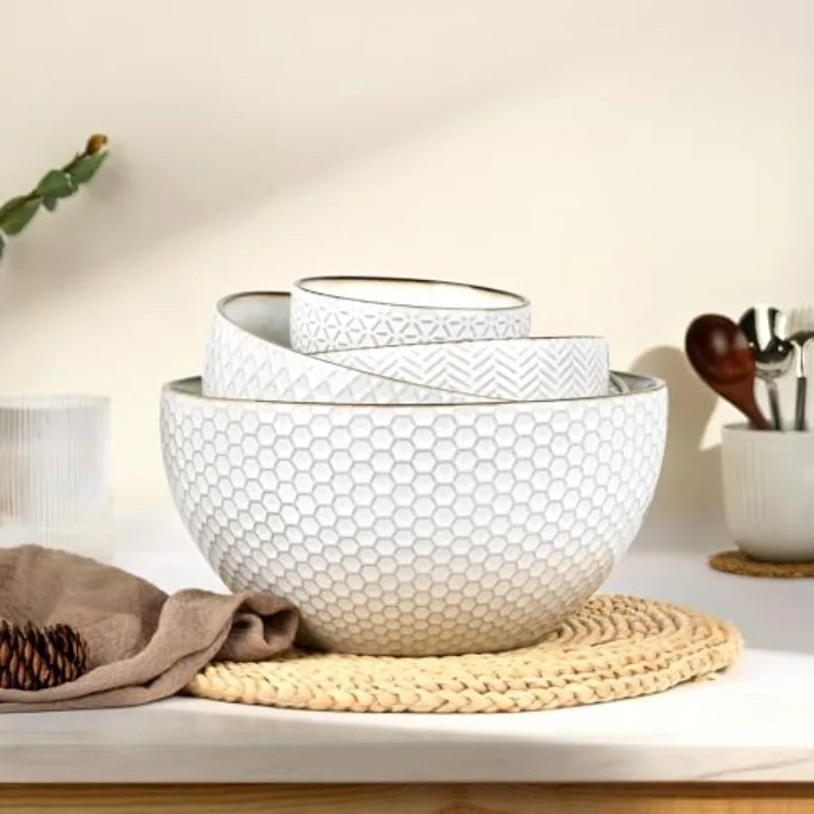 Ceramic Mixing Bowls Nesting Set of 4 Microwave Safe
