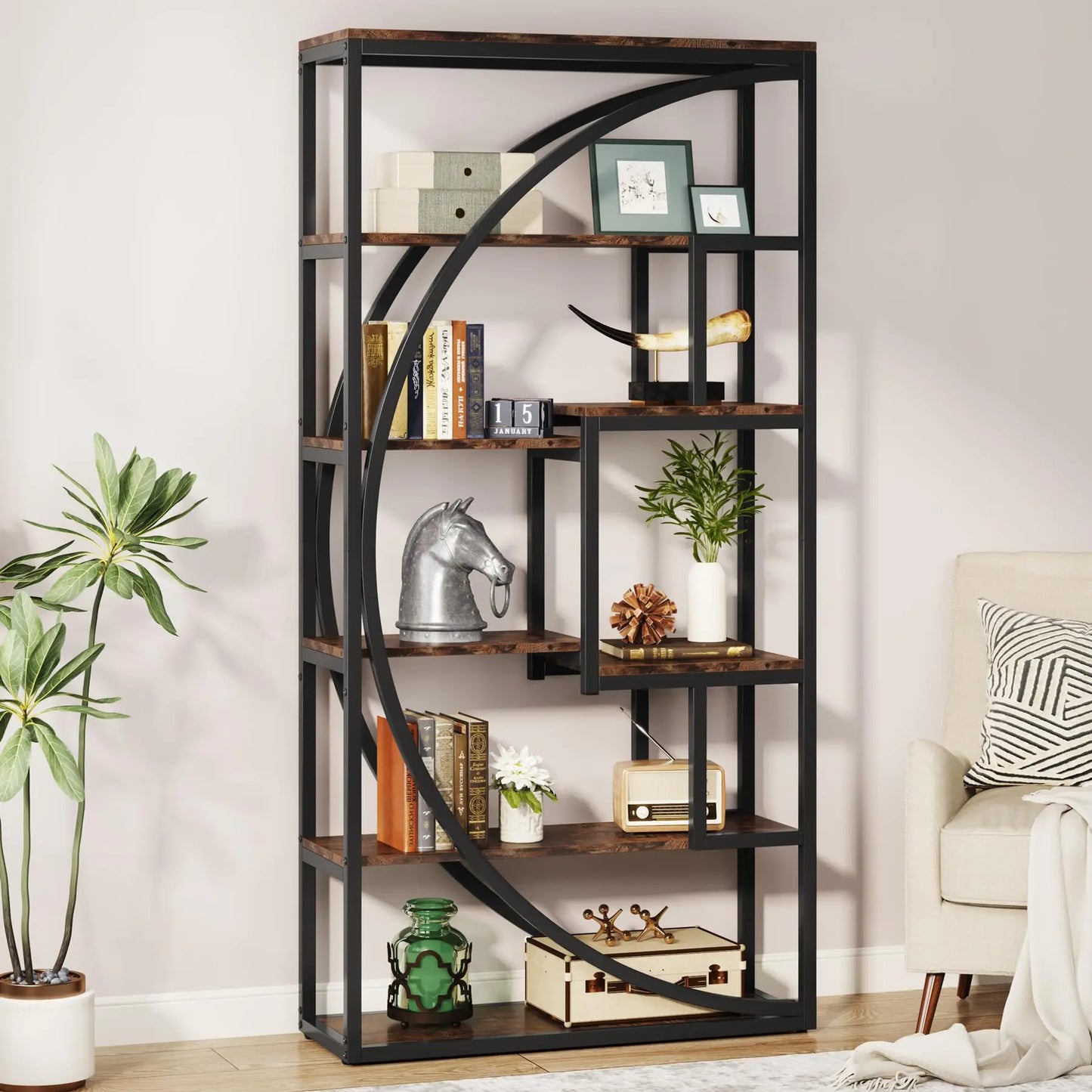 Little Tree Industrial 5 Tier Etagere Bookcase With Open Shelves