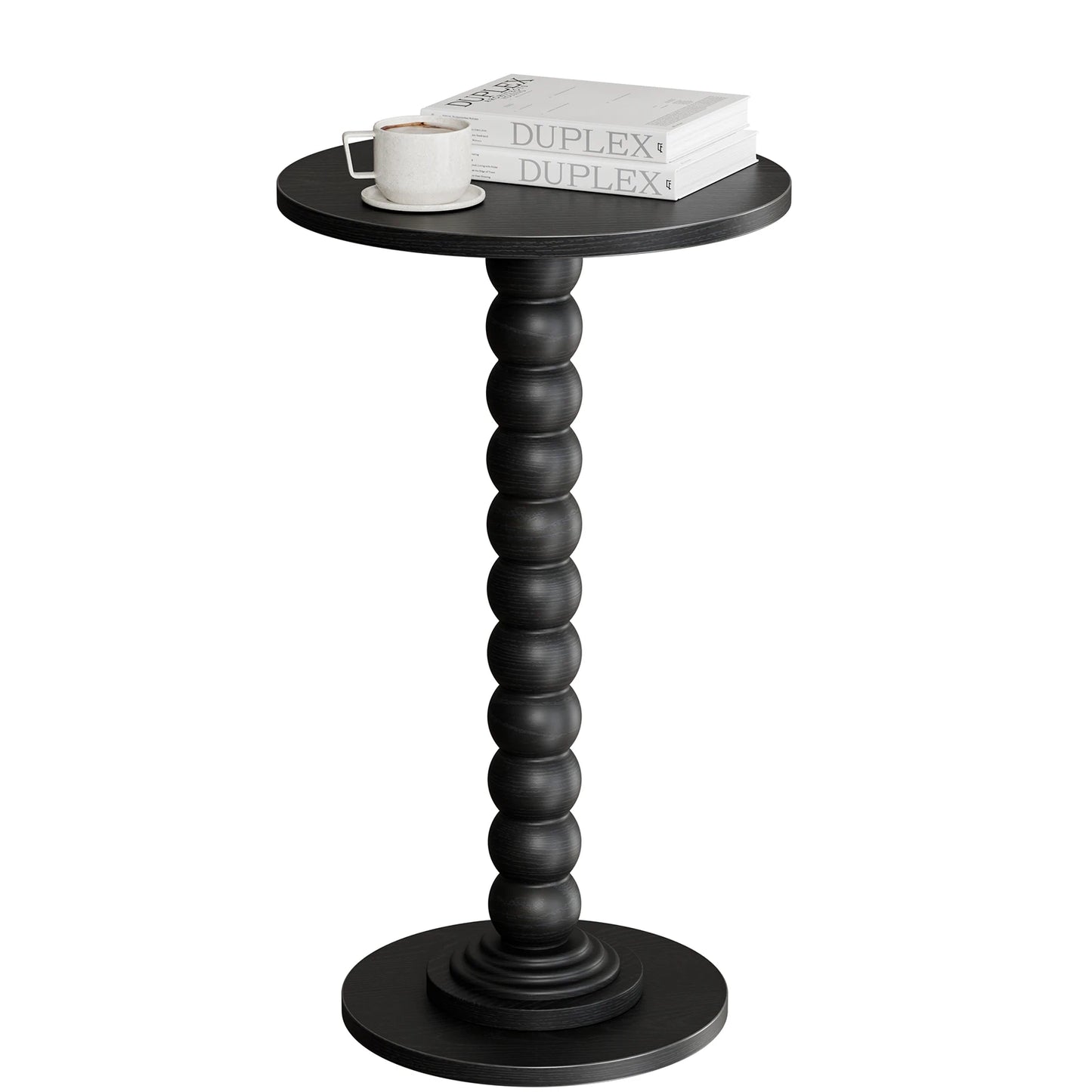 JHK Round Side Table With Solid Wood Leg Storage Shelf