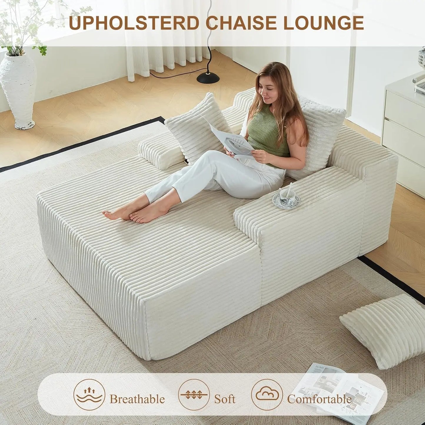 Oversized Corduroy Chaise Lounge Sofa Bed Deep Sleeper