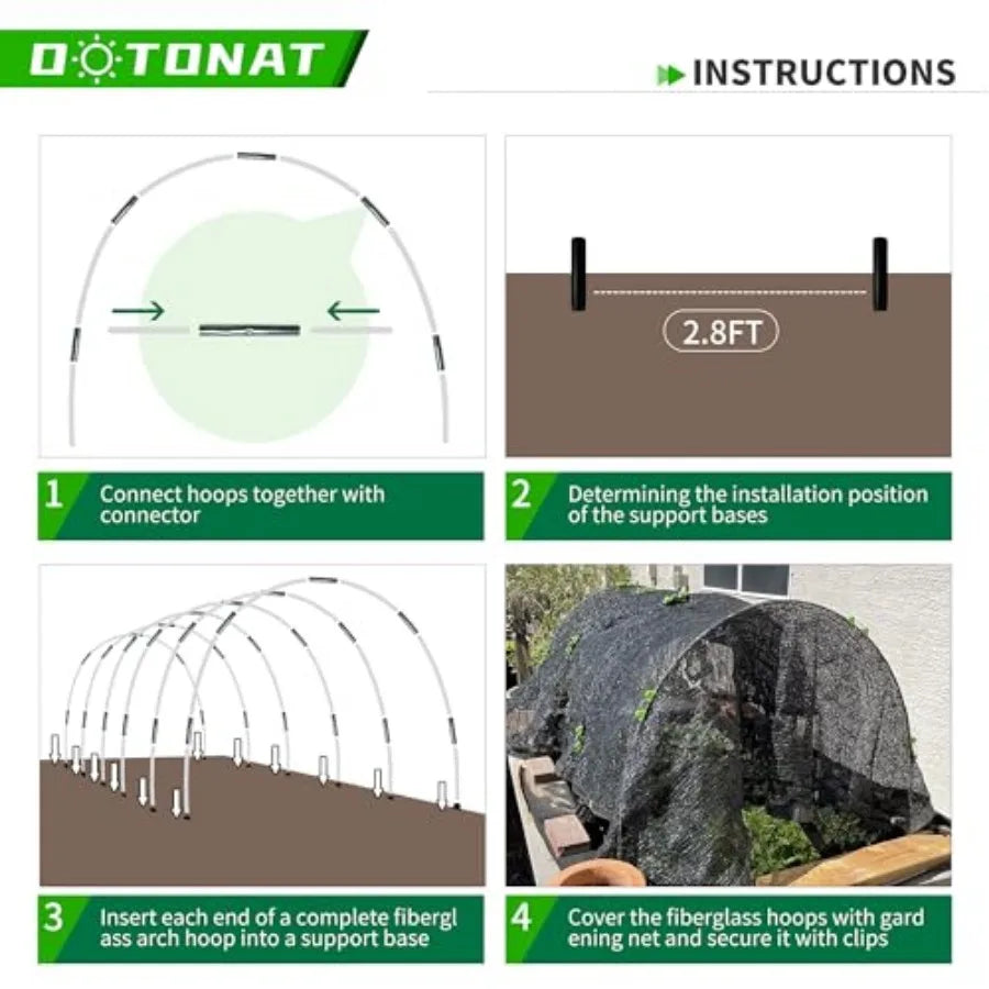 Garden Hoops for Raised Beds Fiberglass Frame With Bases