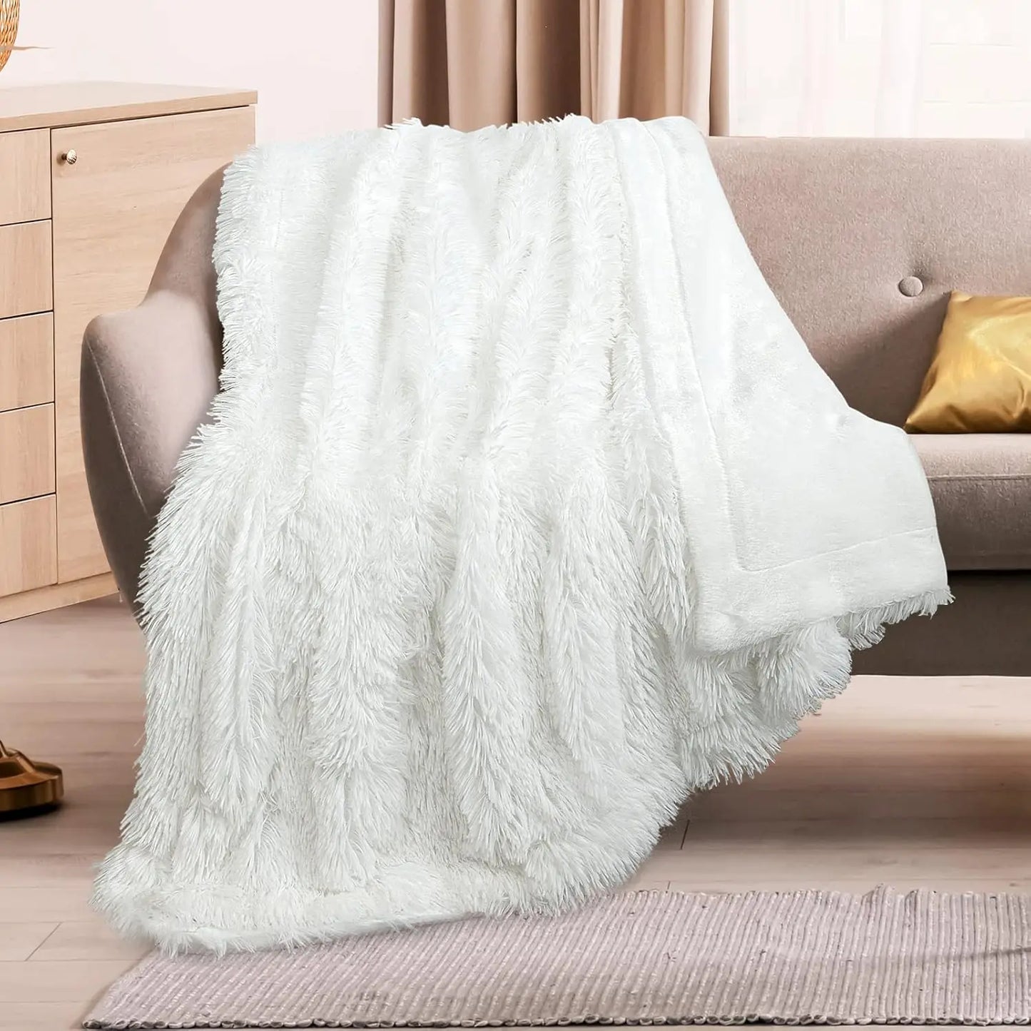 Extra Soft Faux Fur Throw Blanket Reversible Lightweight Plush Sofa