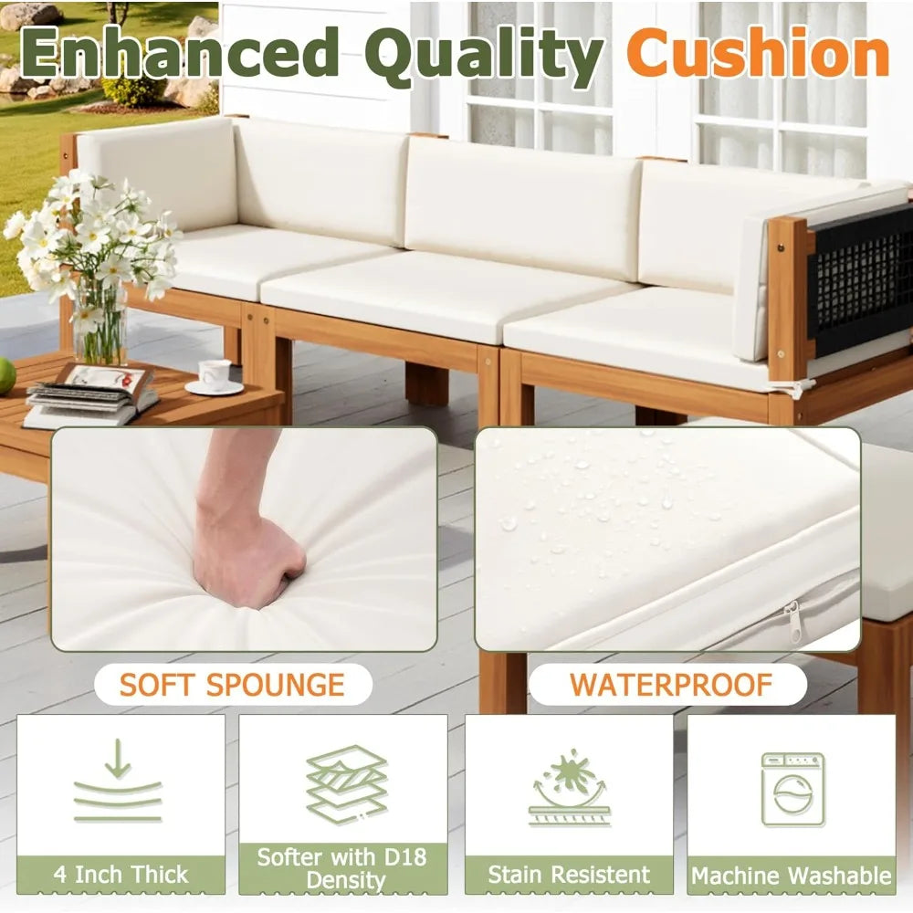 Acacia Wood Outdoor 7 Piece Patio Sofa Set With Table