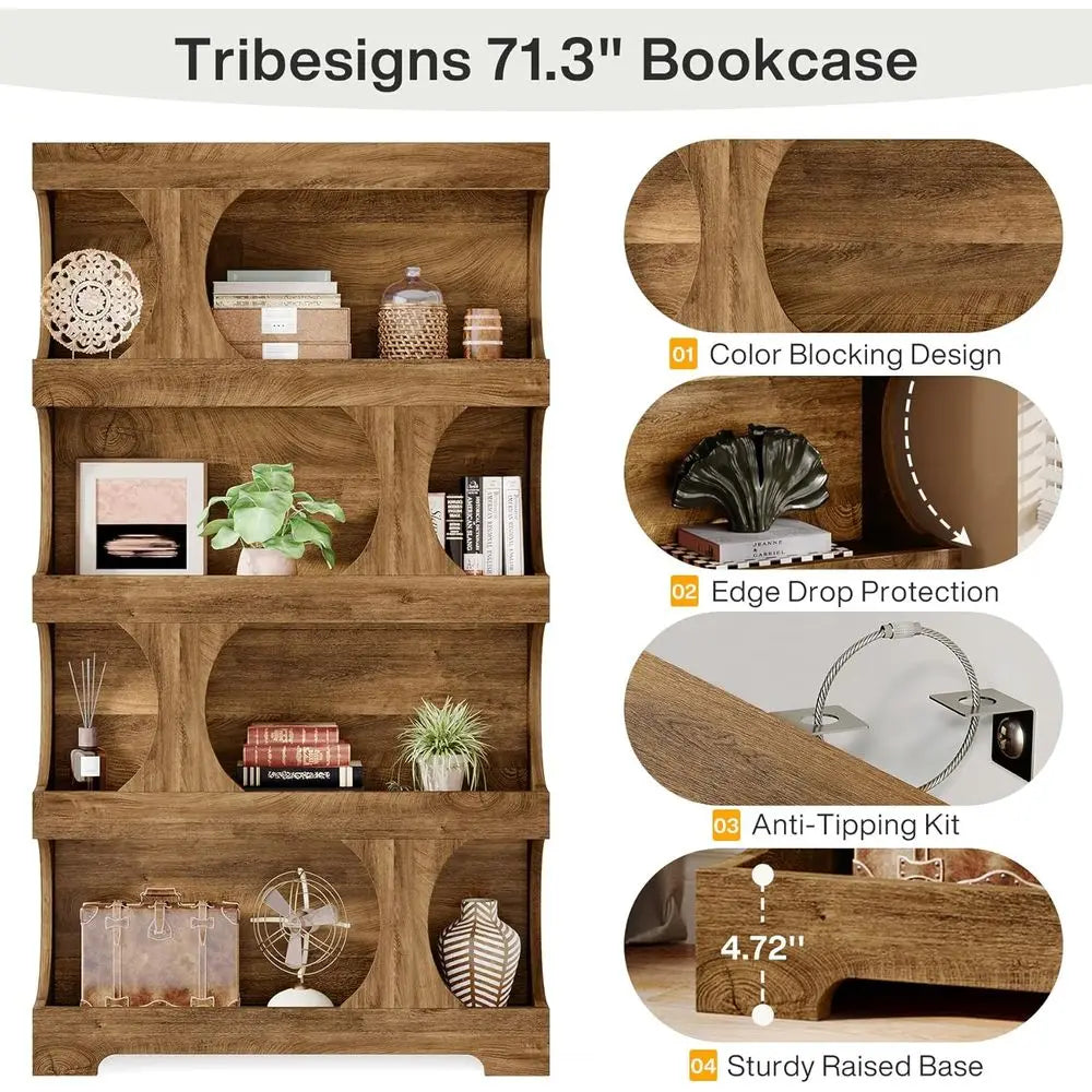 S Shape 4 Tier Wooden Bookcase Shelf for Home Office