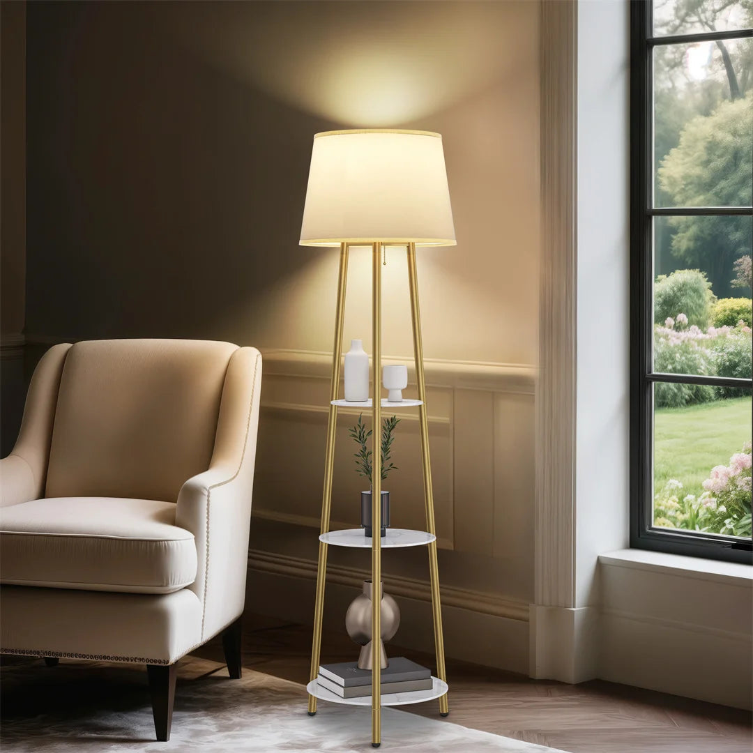 Vrygle Tripod Floor Lamp With Storage Shelves And Dimmable LED