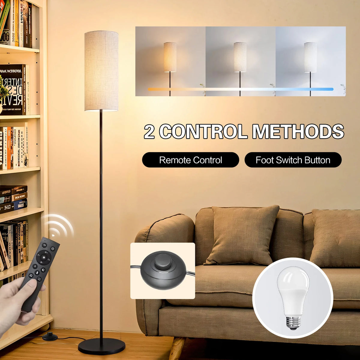Gupup Dimmable Fabric Shade Floor Lamp With Remote Control