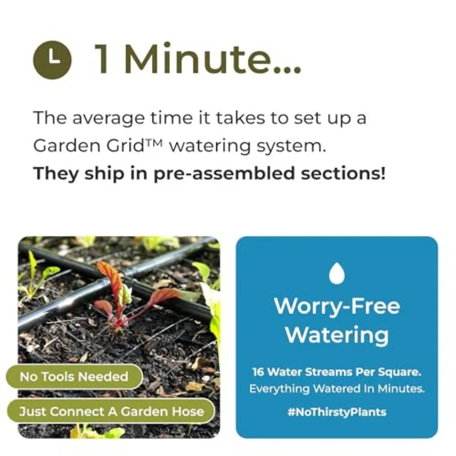 Garden Grid Watering System Preassembled For Raised Beds Drip Irrigation