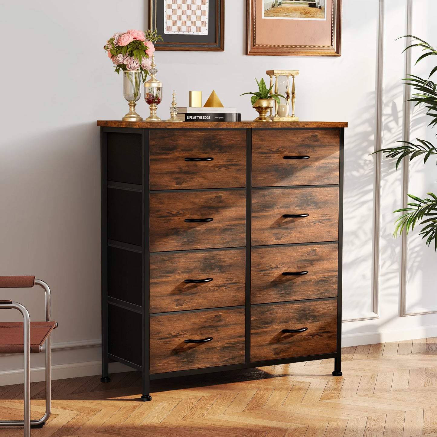 JHK Dresser Wardrobe With 8 Fabric Drawers Steel Frame