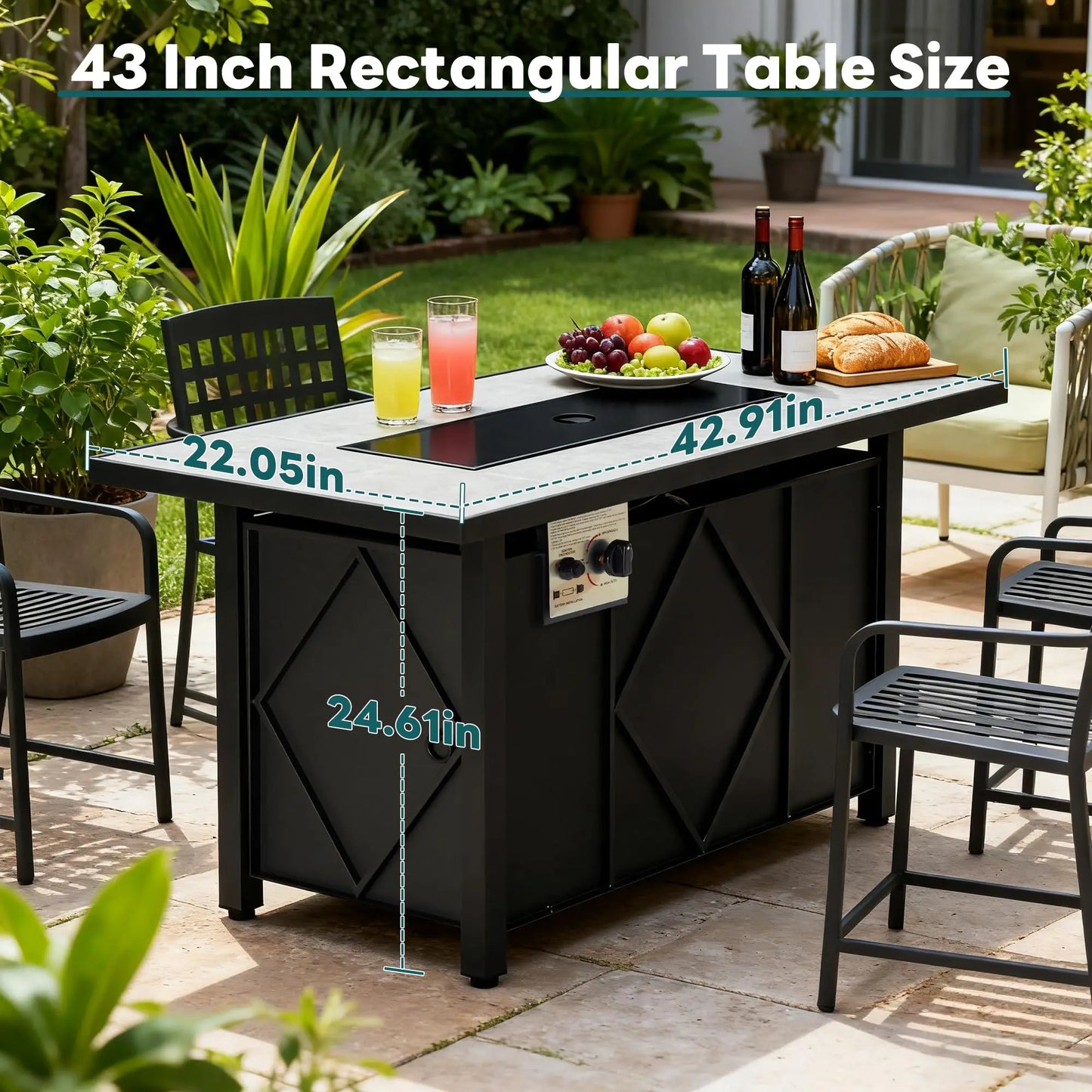 JHK Outdoor Propane Fire Pit Table 50000 BTU For Patio
