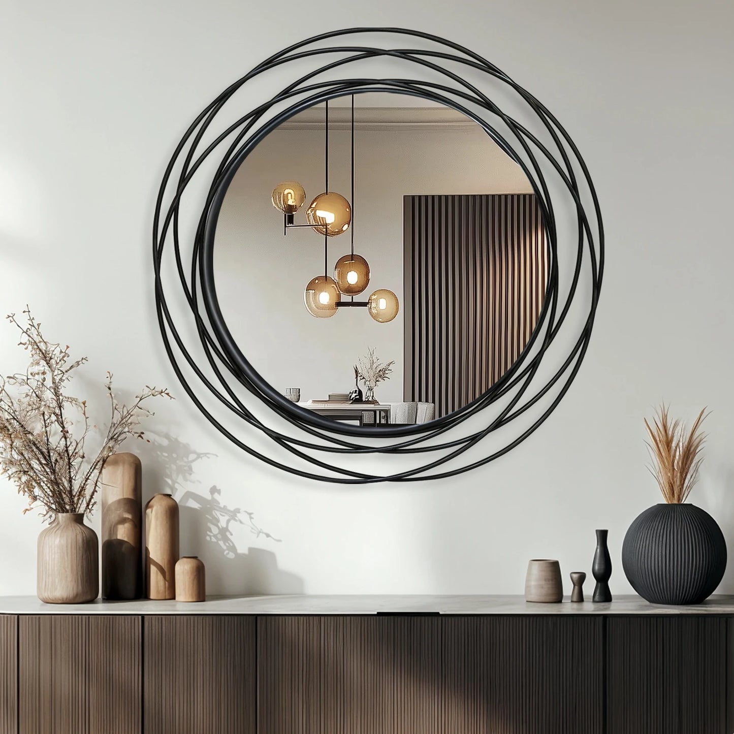 LUVODI Round Iron Wire Frame Wall Mirror Circle Decor