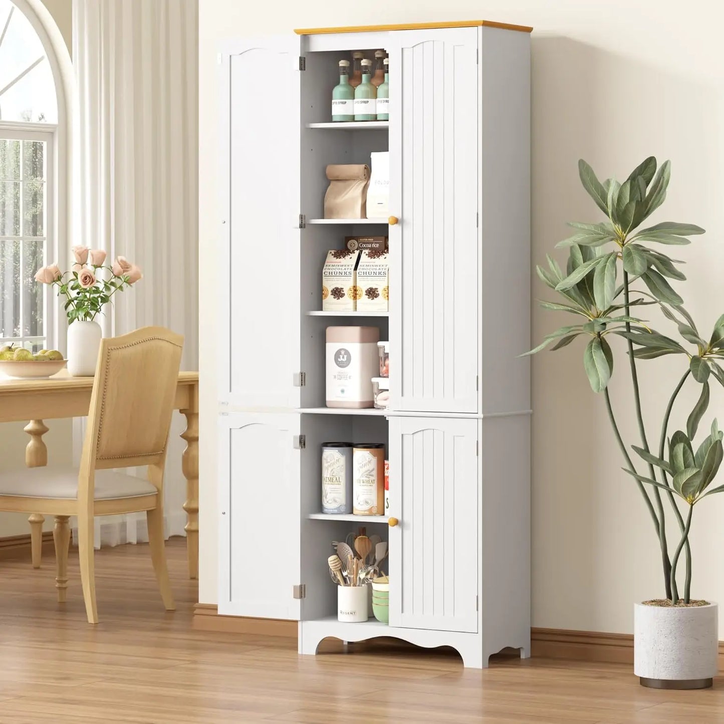 Kitchen Pantry Cabinet Freestanding With Doors And Shelves Farmhouse Style