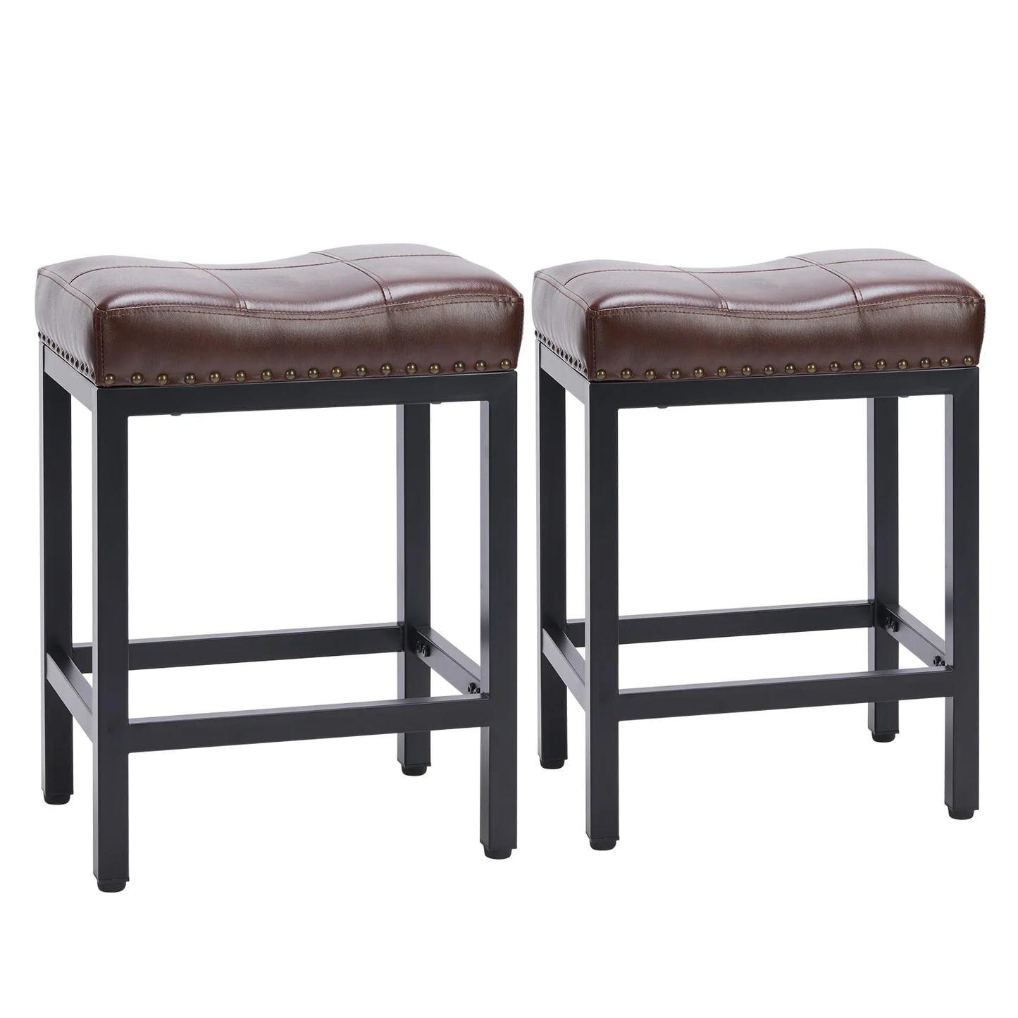 JHK Saddle Style PU Leather Bar Stools With Metal Base