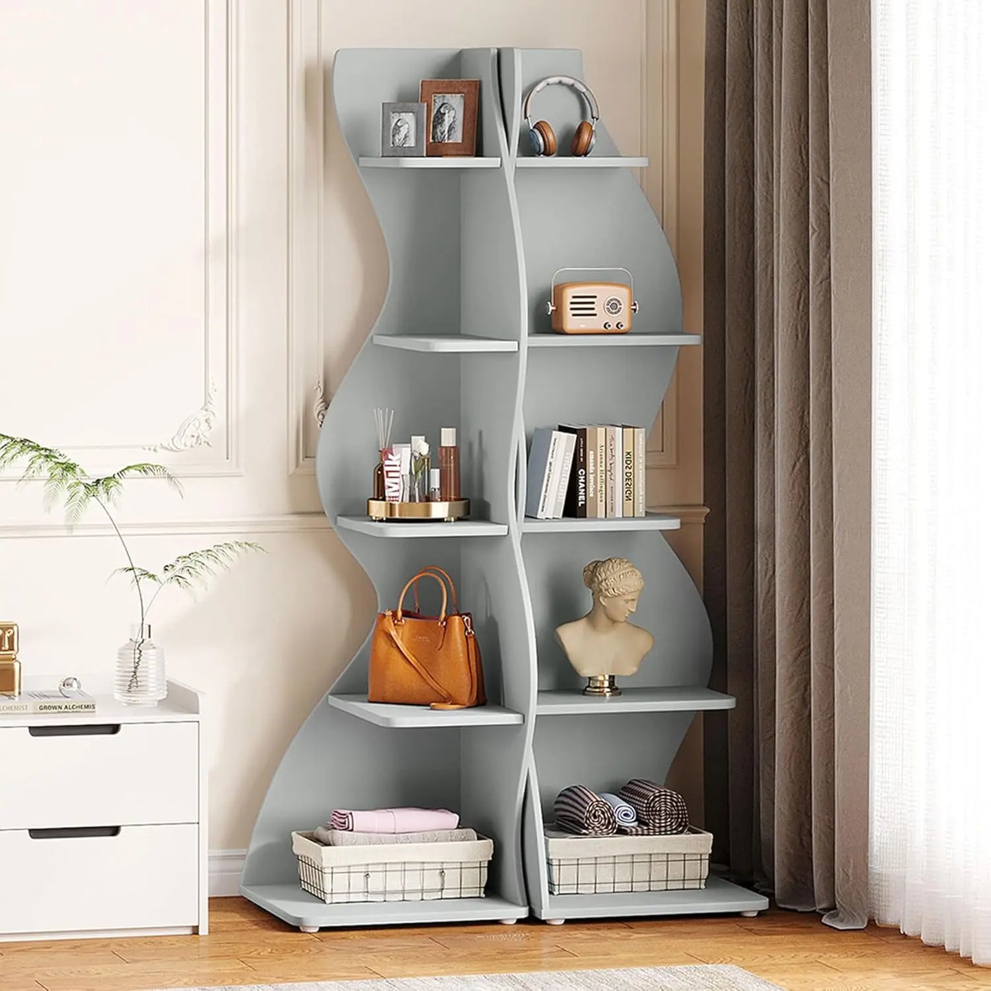 5 Tier Wavy Corner Shelf Set For Living Room Display