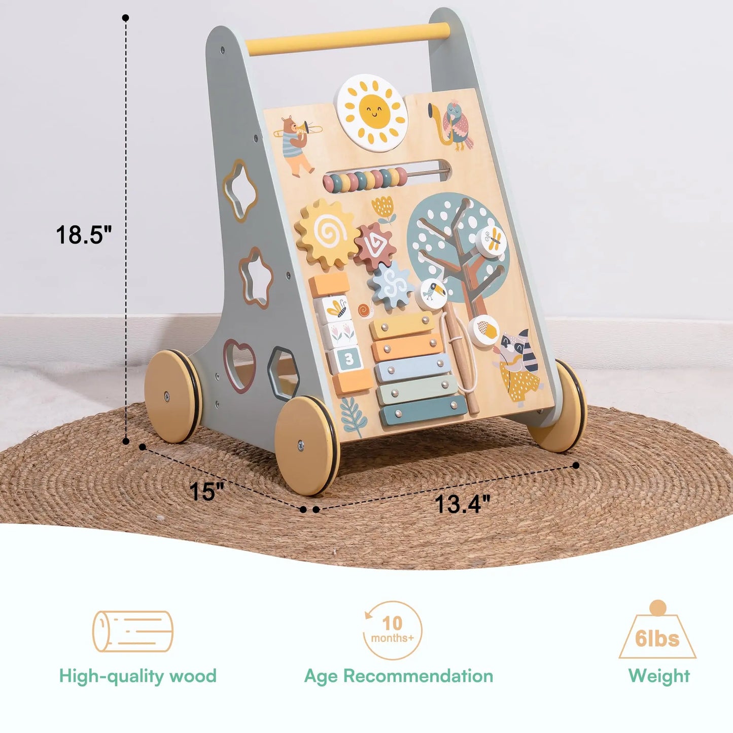 Robotime Wooden Baby Walker With Activity Center And Storage