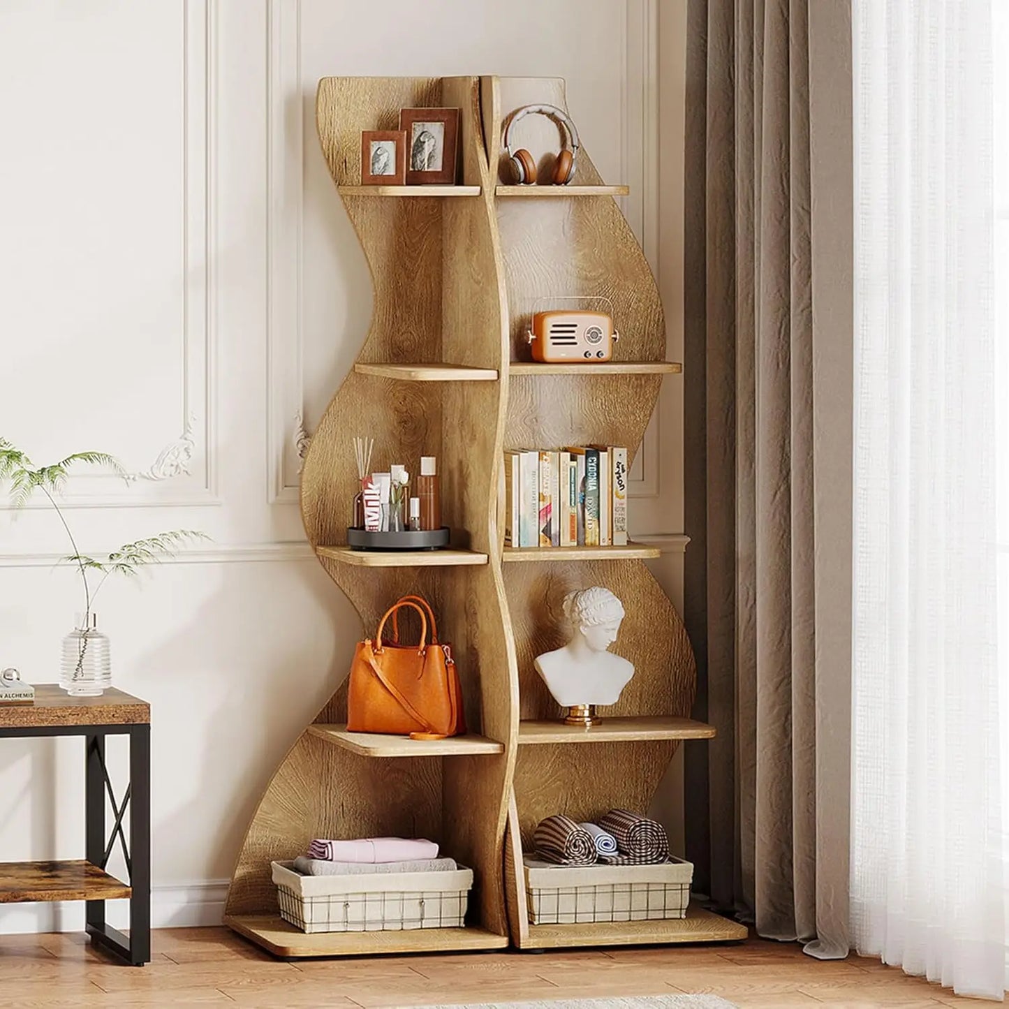 5 Tier Wavy Corner Shelf Set For Living Room Display