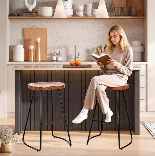 JHK Wood Saddle Seat Counter Stools With Metal Legs Office