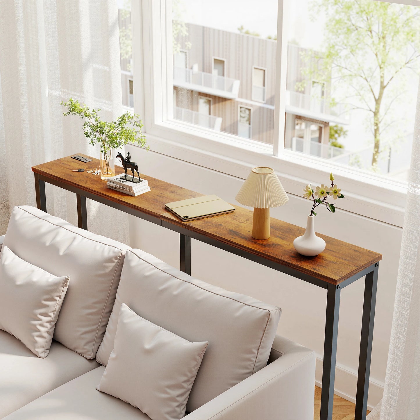 JHK Sofa Table With Charging Station Overbed Bedside Desk