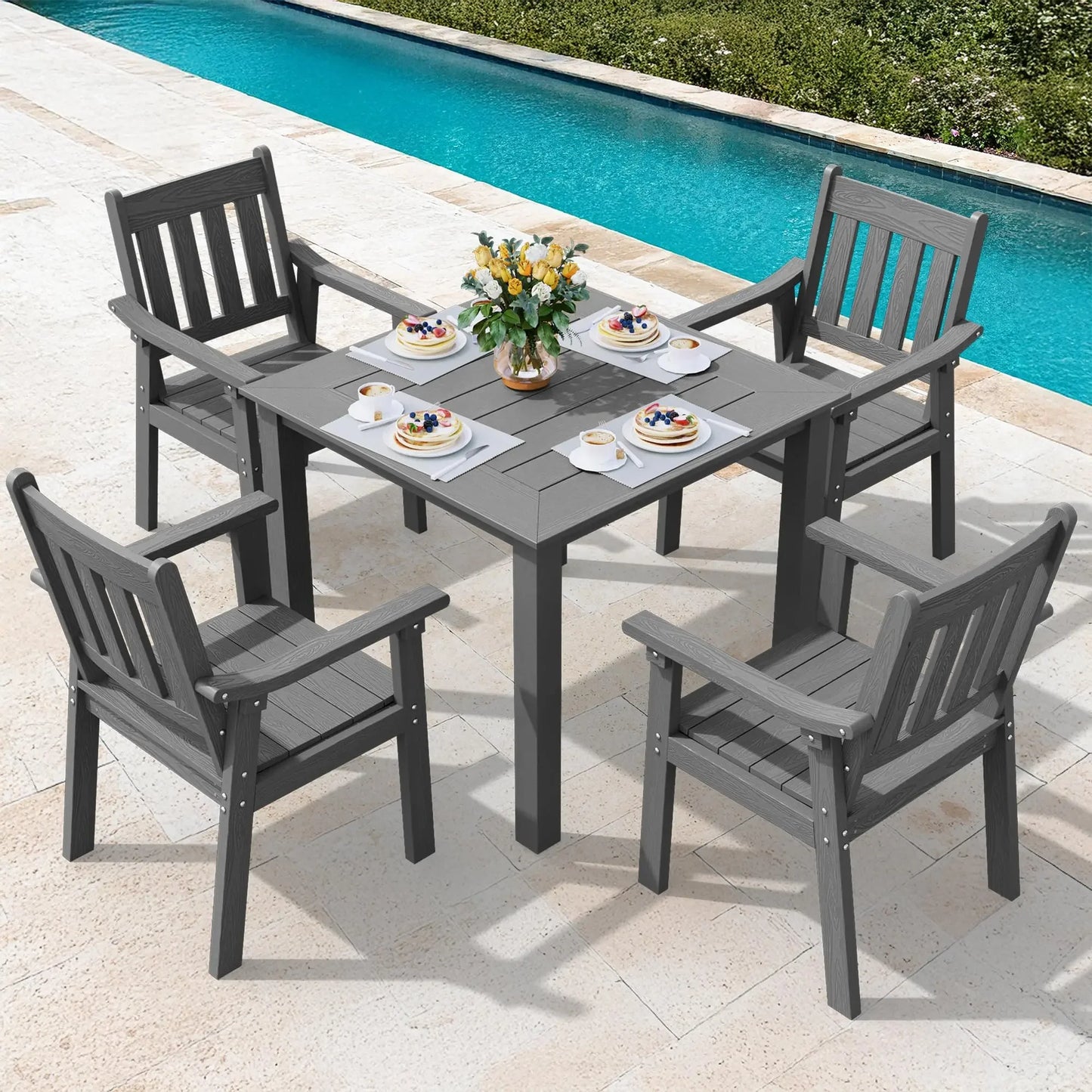 YEFU HIPS Patio Table Set 7 Piece Outdoor Dining Furniture