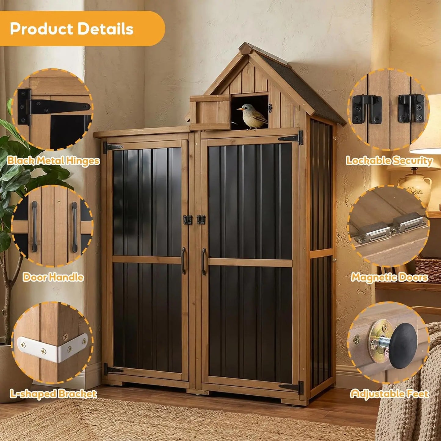Outdoor Storage Cabinet Metal And Wood Garden Shed Lockable Doors