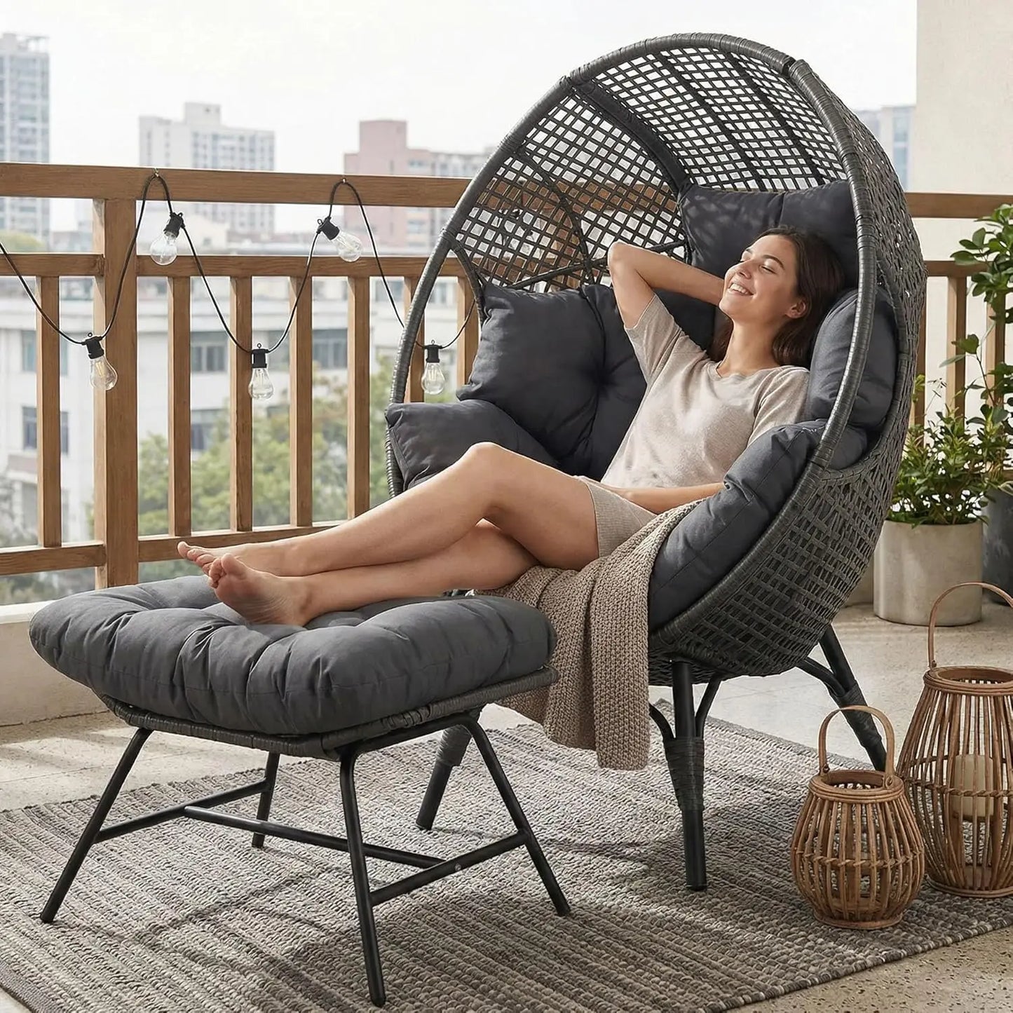 Egg Chair Indoor Outdoor Ottoman Large Lounge Seat Boho Nest