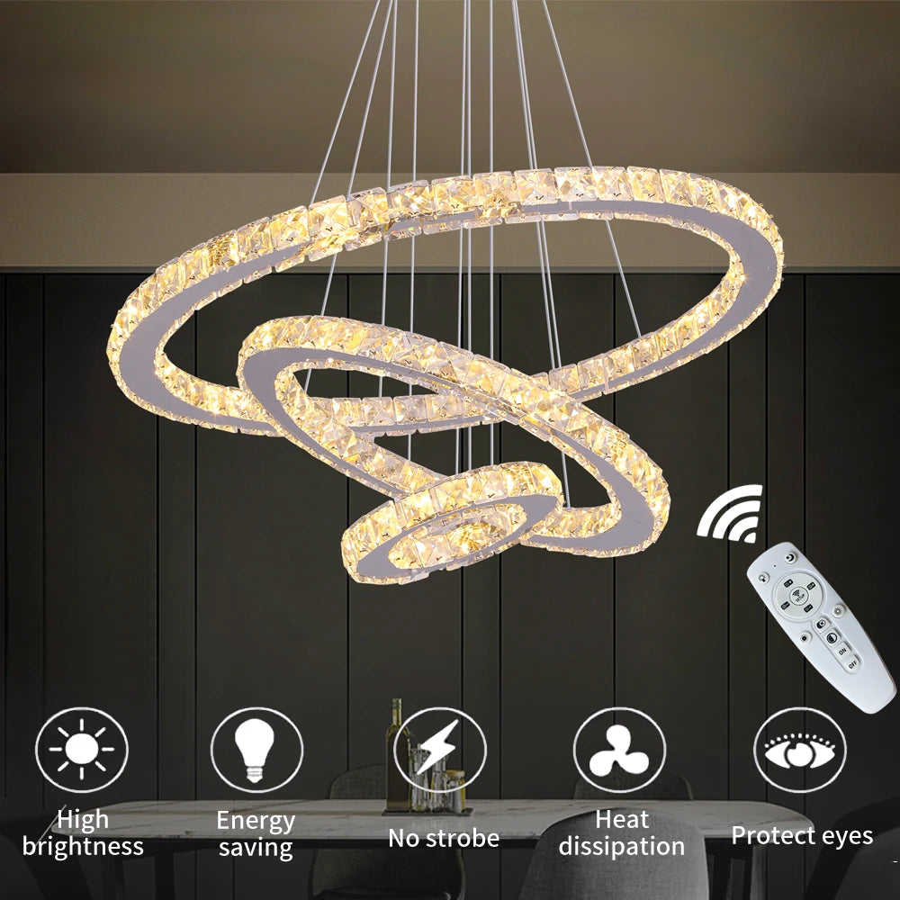 VETRULUS Modern Pendant Light With K9 Crystal Chandelier LED Ceiling Lamp