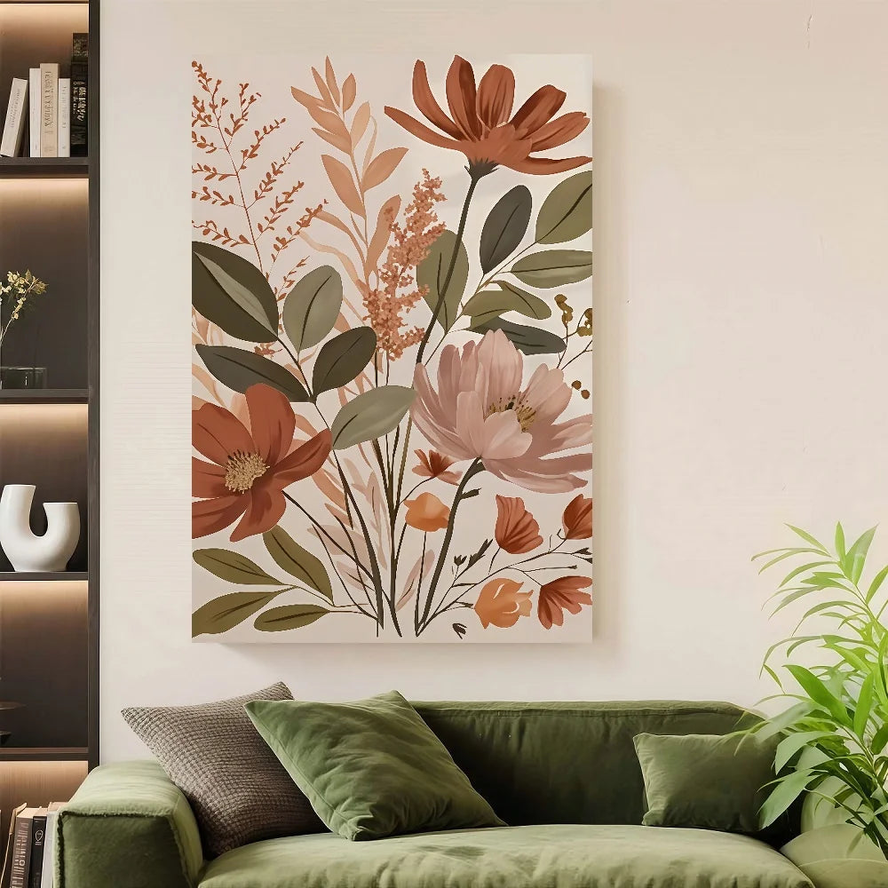 Framed Bohemian Floral Canvas Print Vintage Artwork