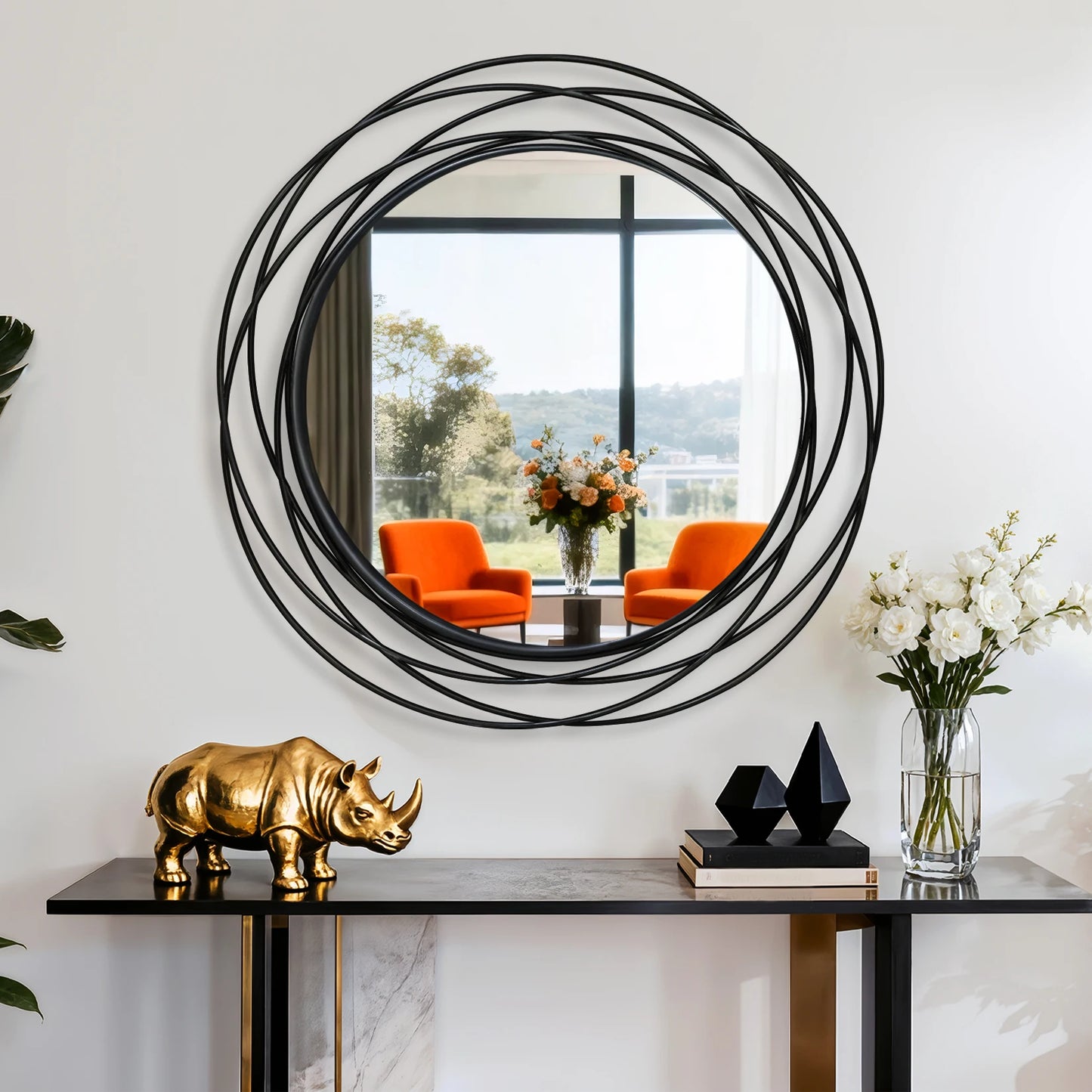 LUVODI Round Iron Wire Frame Wall Mirror Circle Decor