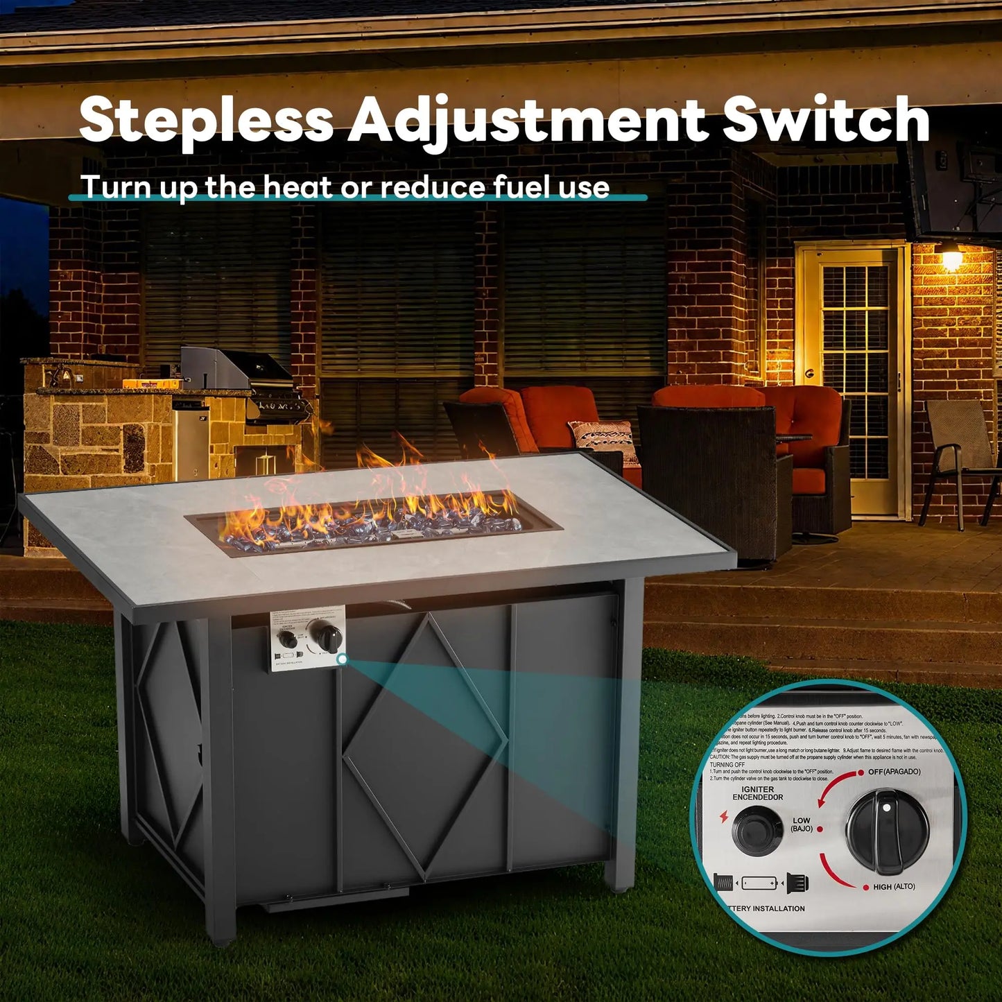 JHK Outdoor Propane Fire Pit Table 50000 BTU For Patio