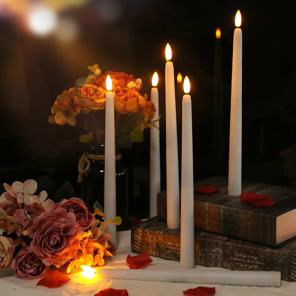 Battery Operated LED Taper Candles With Flickering Remote Control