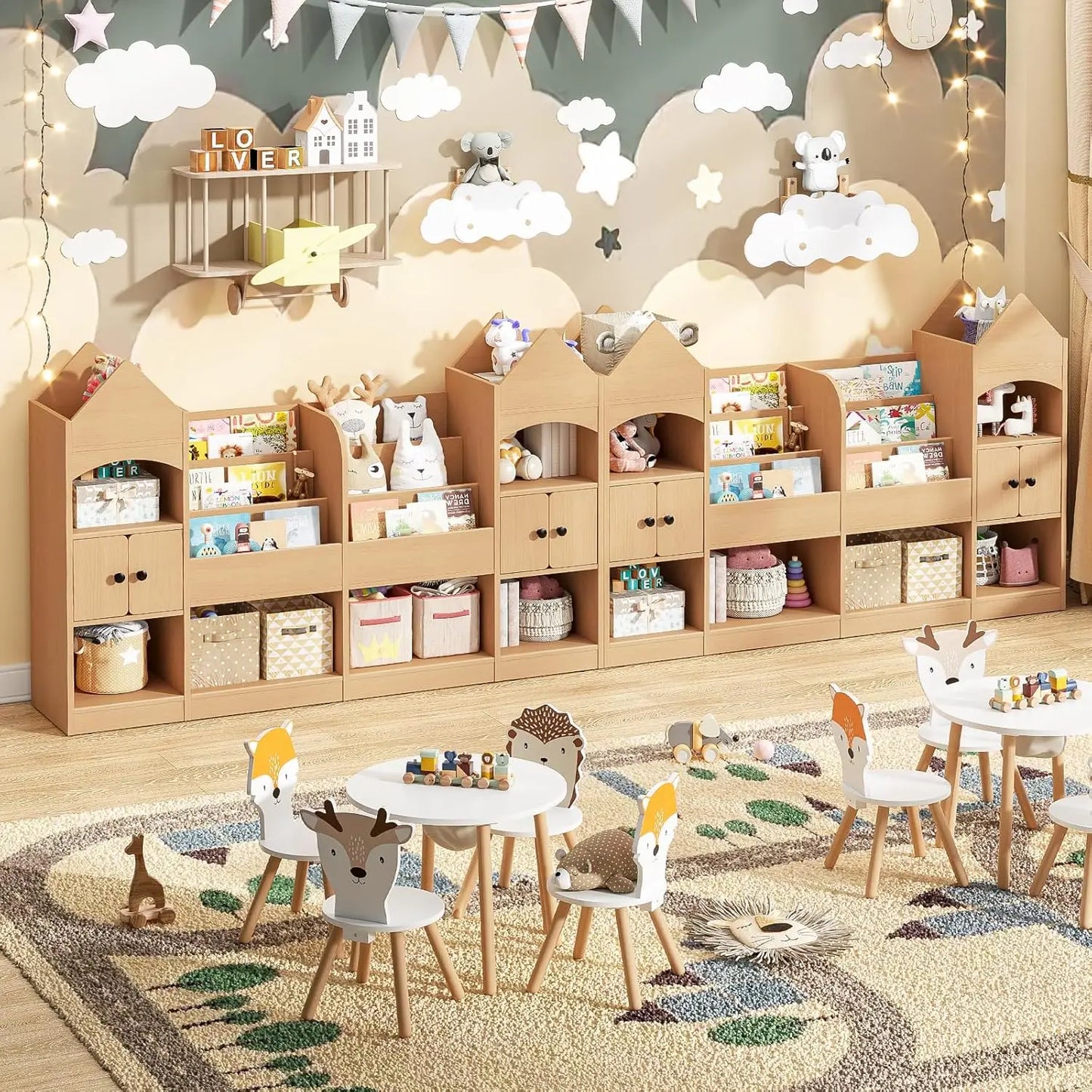 Children's Bookshelf Wood Display Case For Kids Toy Storage Organizer