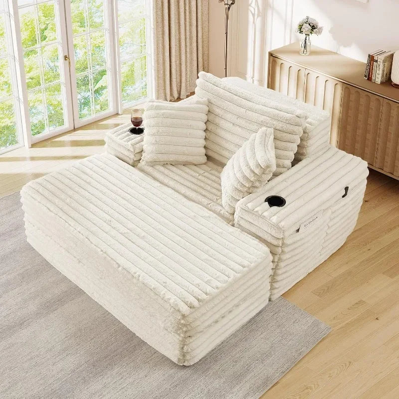 JEEOHEY Plush Faux Fur Chaise Lounge Chair Sleeper Sofa Bed With Pillows