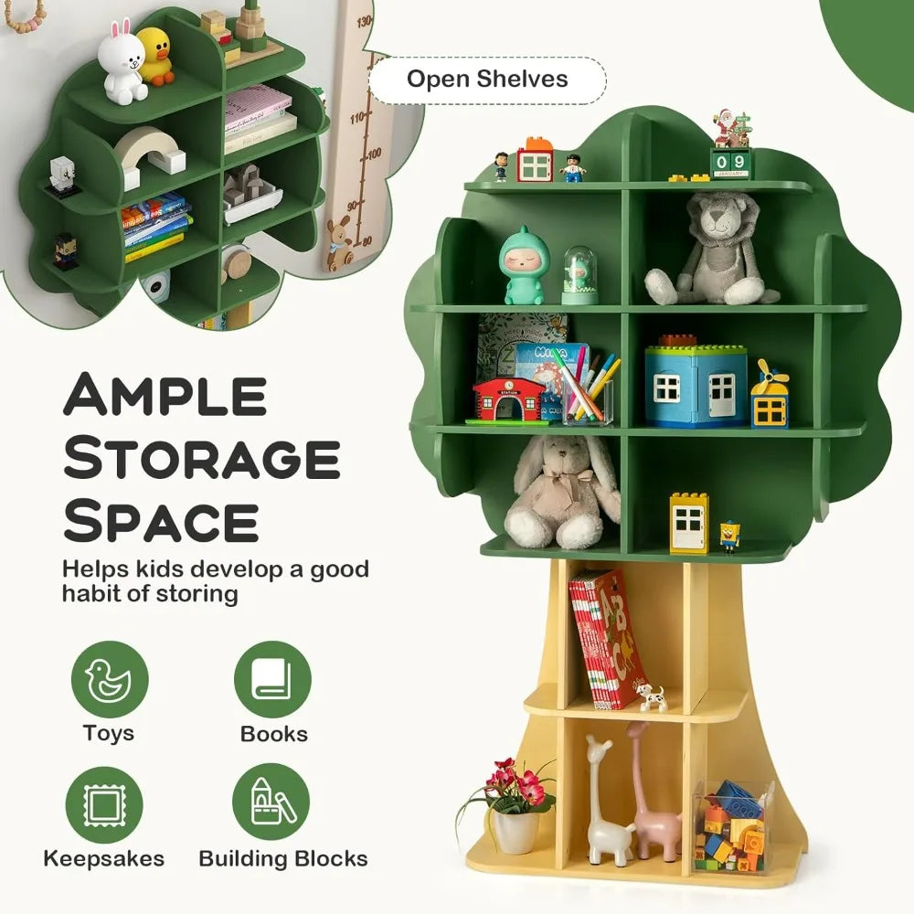 Kids Tree Bookshelf 6 Tier Montessori Toy Storage Organizer Wooden Rack