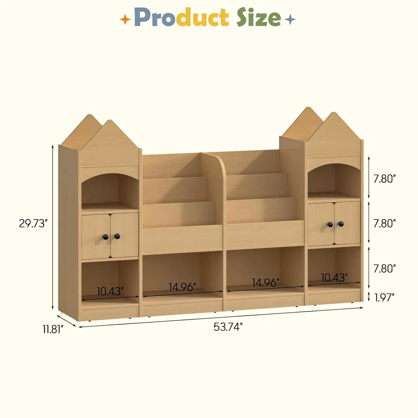Children's Bookshelf Wood Display Case For Kids Toy Storage Organizer