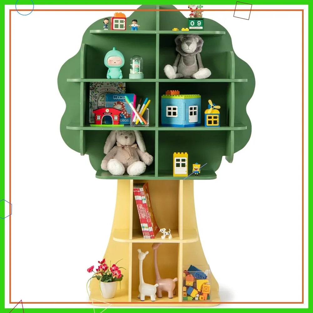 Kids Tree Bookshelf 6 Tier Montessori Toy Storage Organizer Wooden Rack