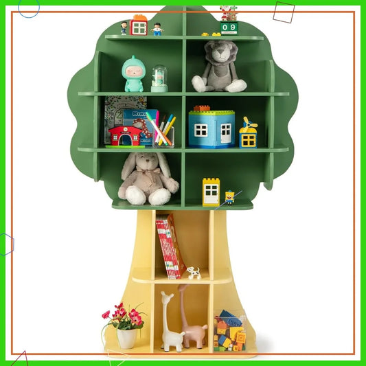Kids Tree Bookshelf 6 Tier Montessori Toy Storage Organizer Wooden Rack