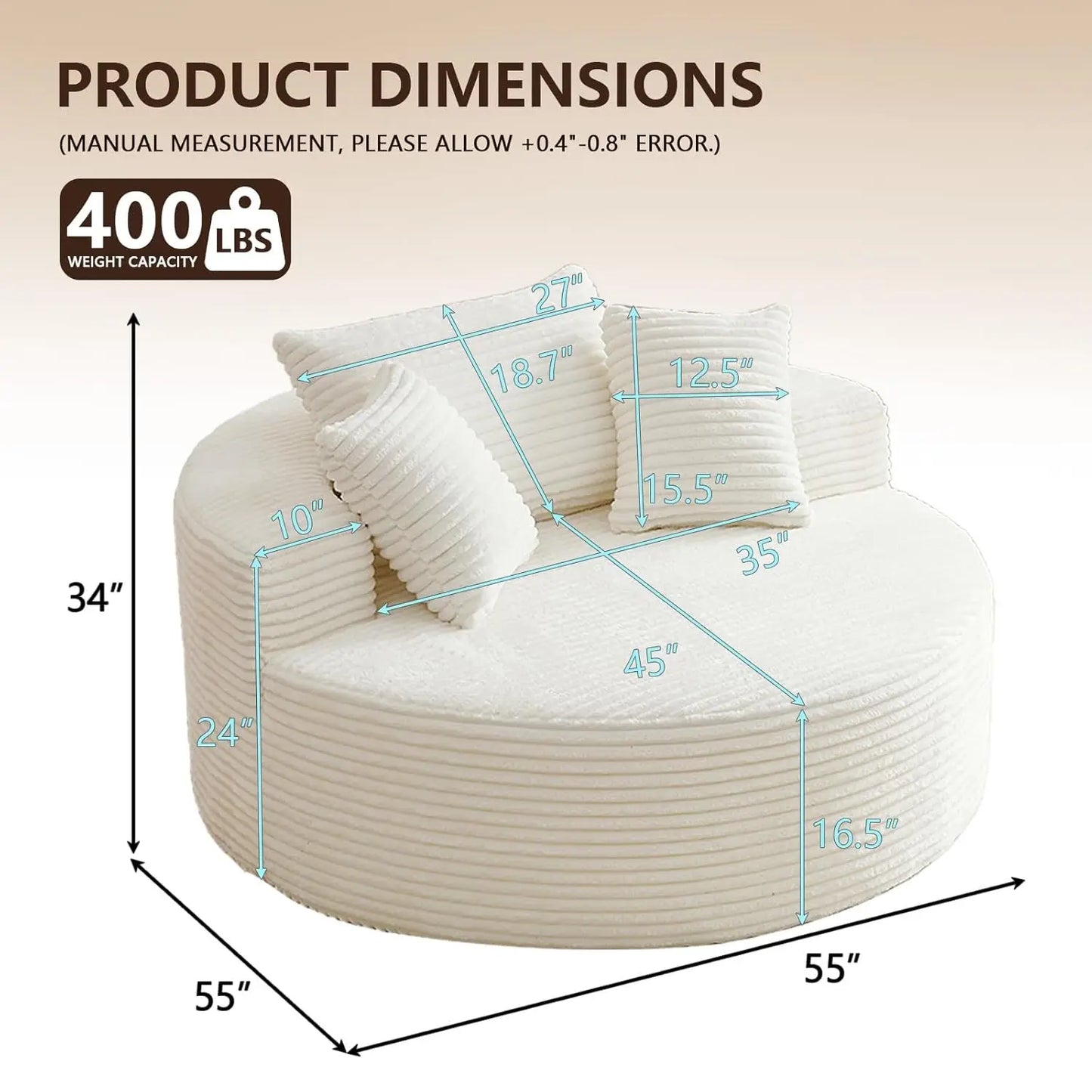 Indoor Plush Corduroy Round Chaise Lounge Chair Modern Style