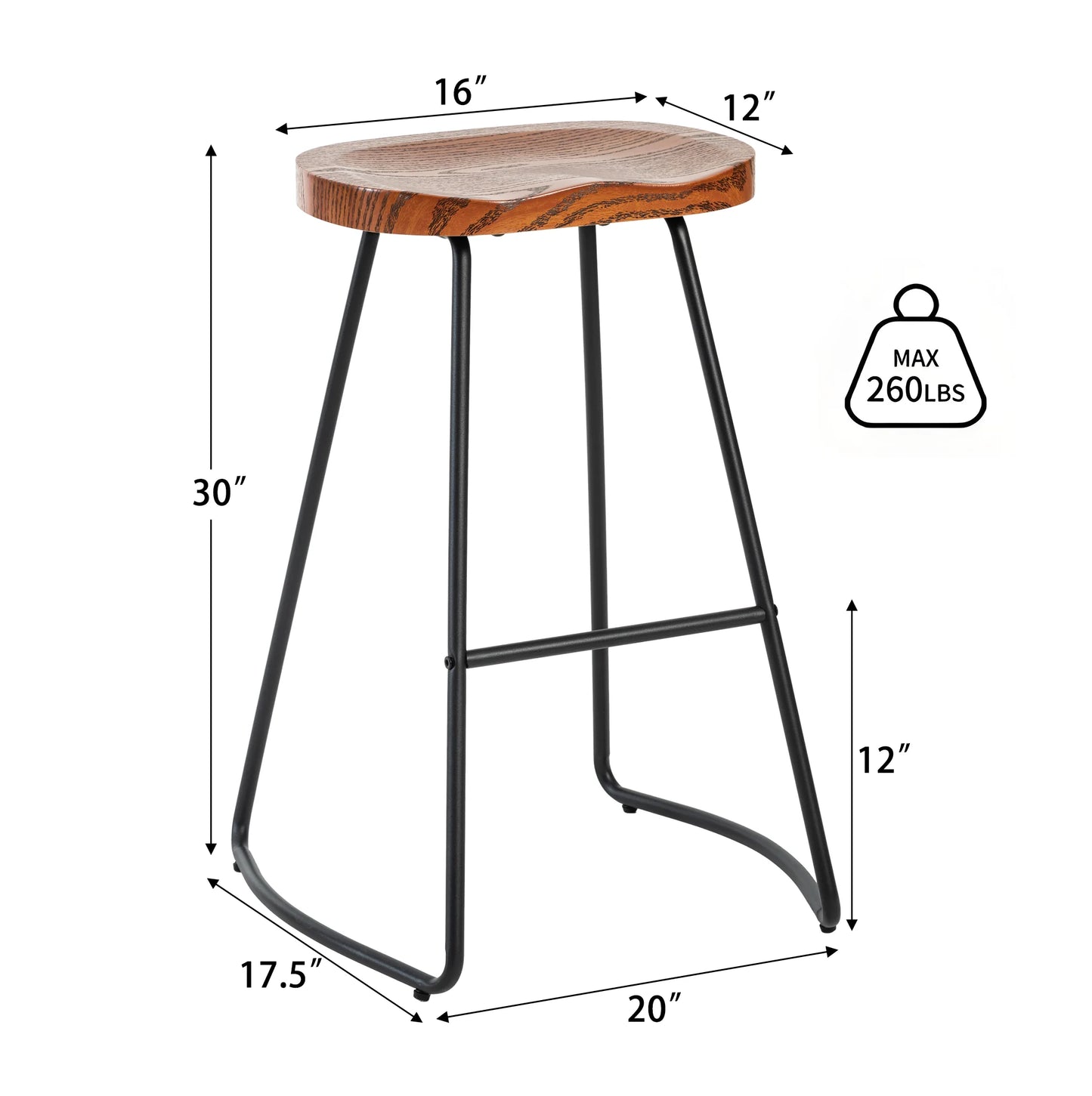 JHK Wood Saddle Seat Counter Stools With Metal Legs Office