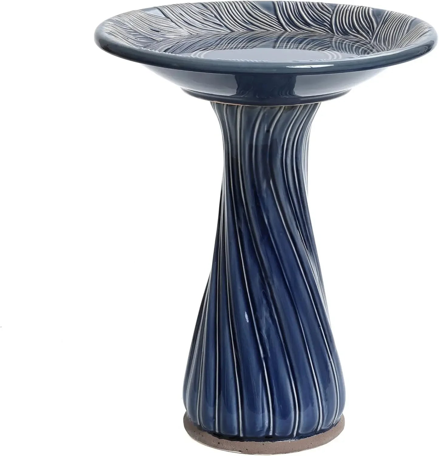 Ceramic Bird Bath With Leaves And Swirl Pattern Pedestal