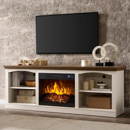 Amerlife Farmhouse TV Stand With Electric Fireplace